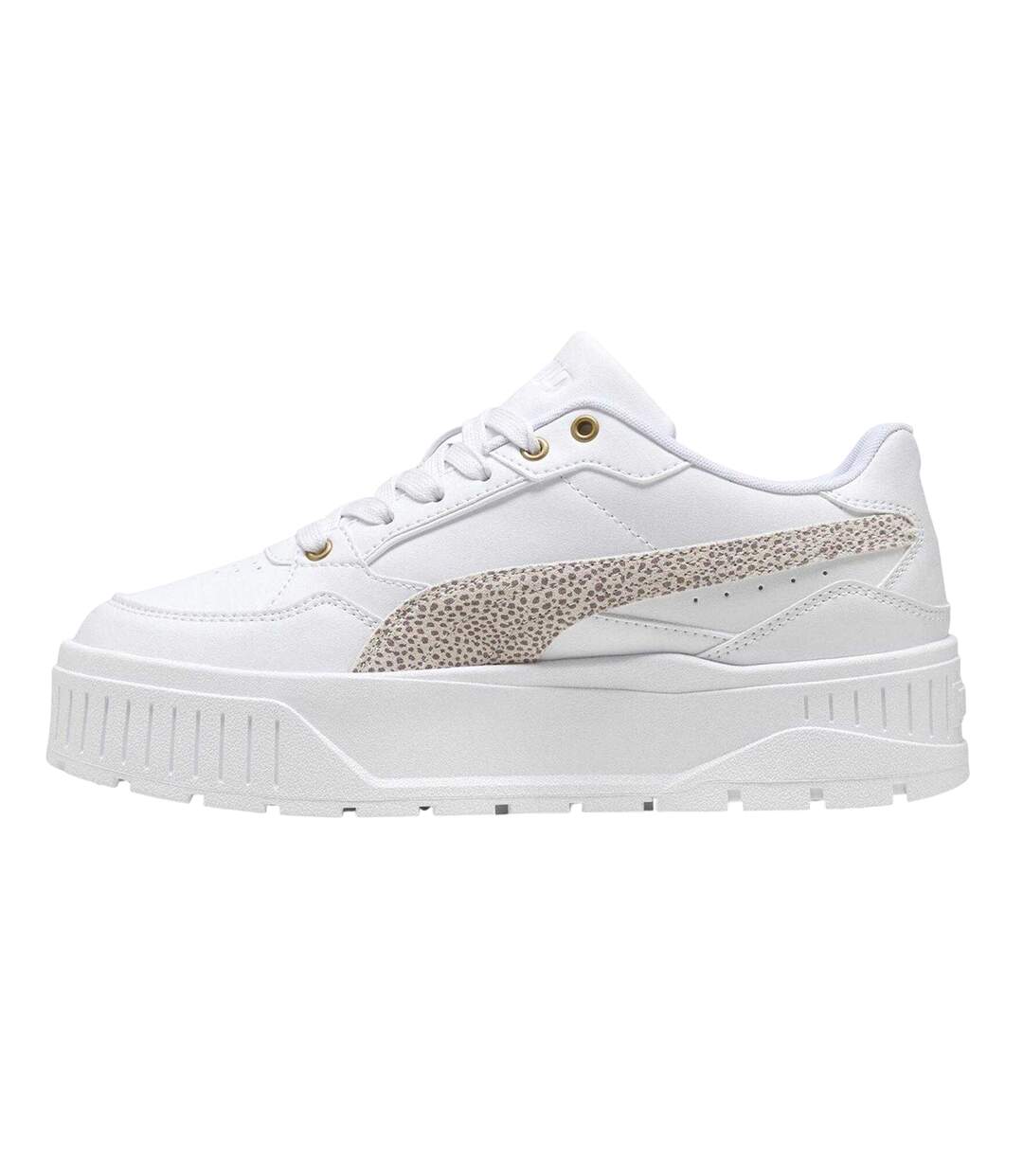 Womens/ladies Karmen Ii Leather Platform Trainers White Leopard Puma-2