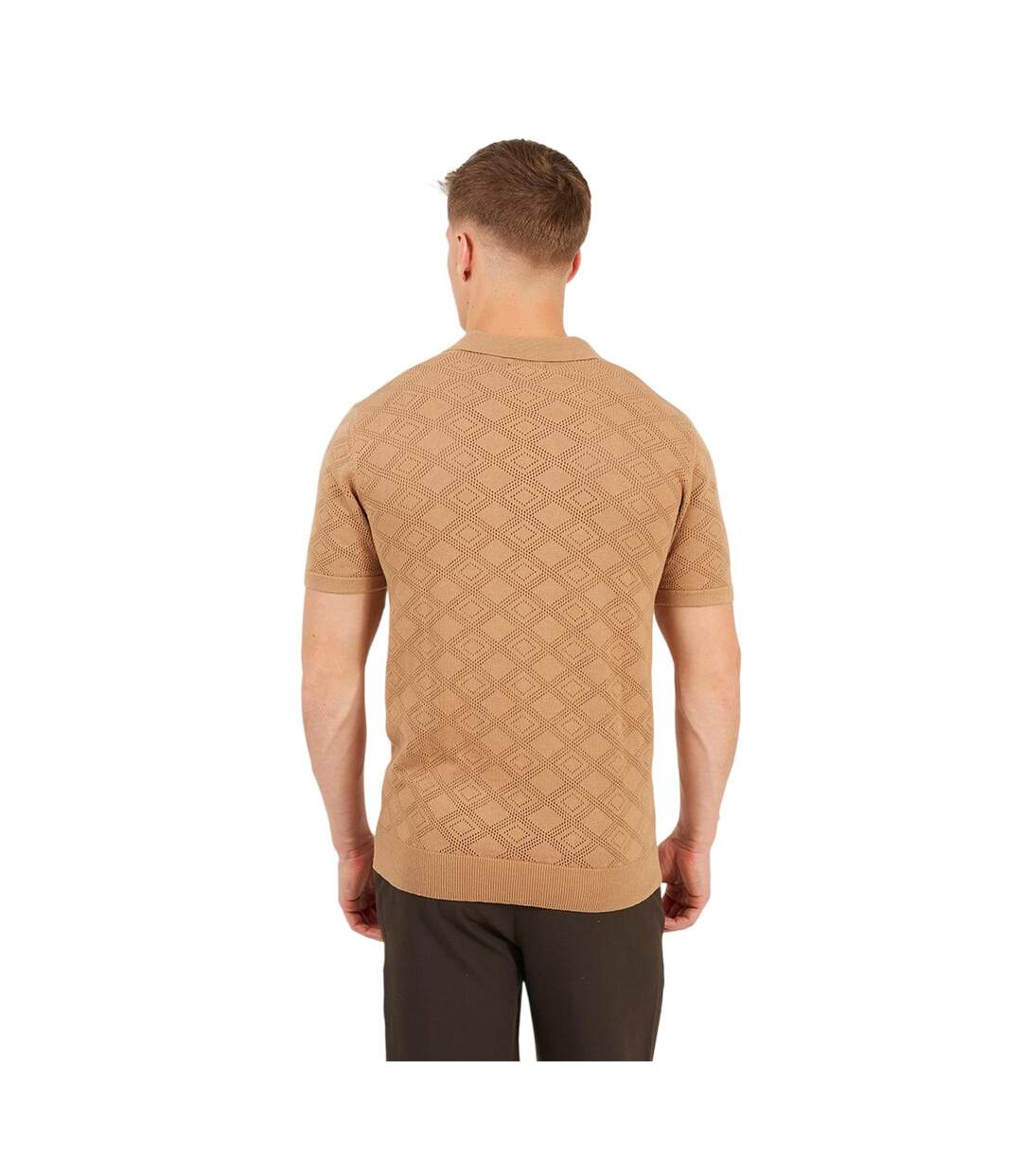 Mens Open Collar Short-sleeved Polo Shirt Light Tan Brave Soul-3