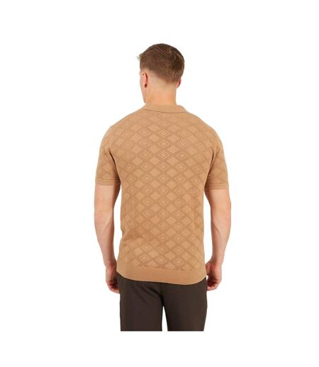 Mens Open Collar Short-sleeved Polo Shirt Light Tan Brave Soul