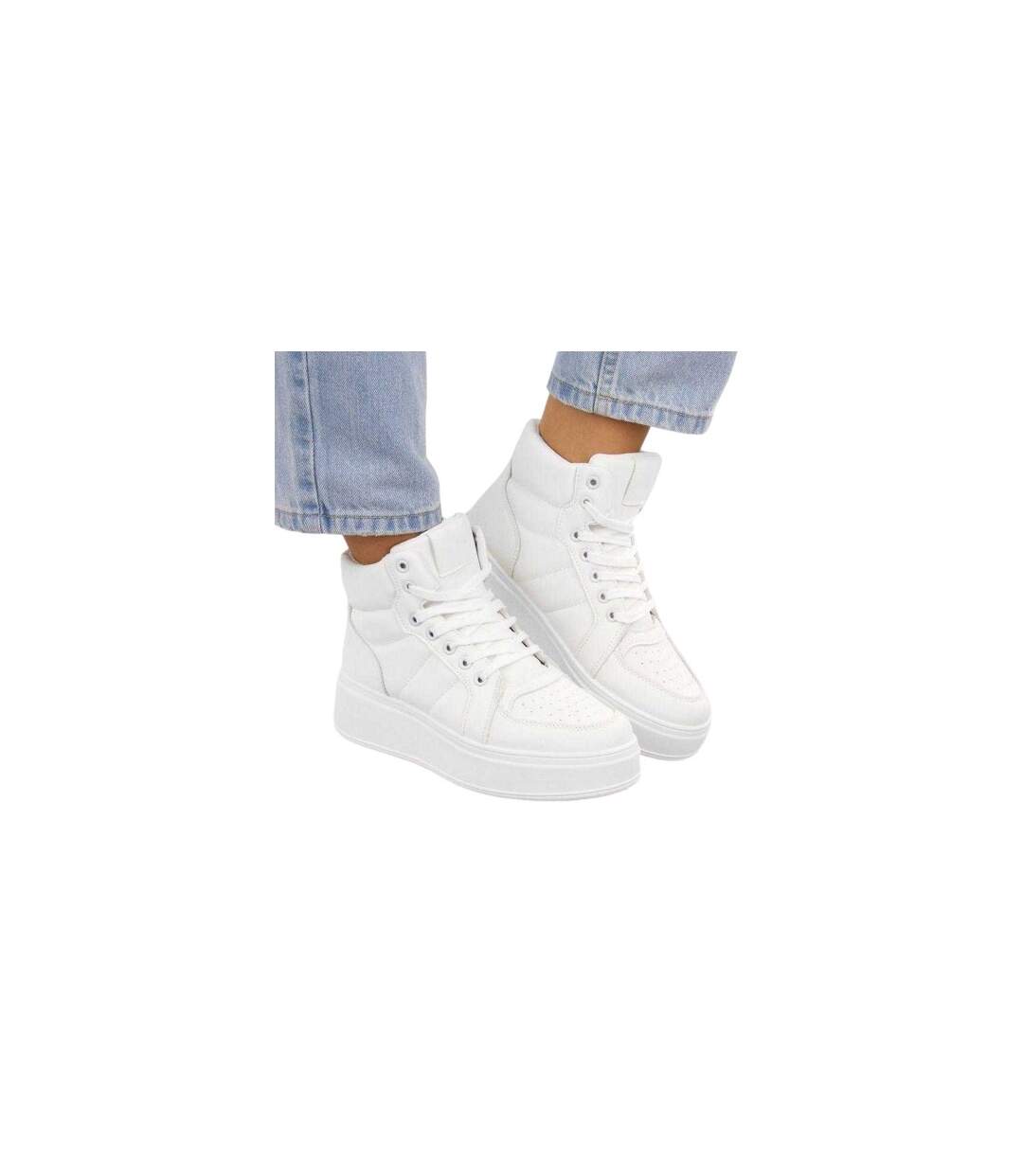 Womens/ladies Ecological Leather Sport Platform High Top Trainers White News-1