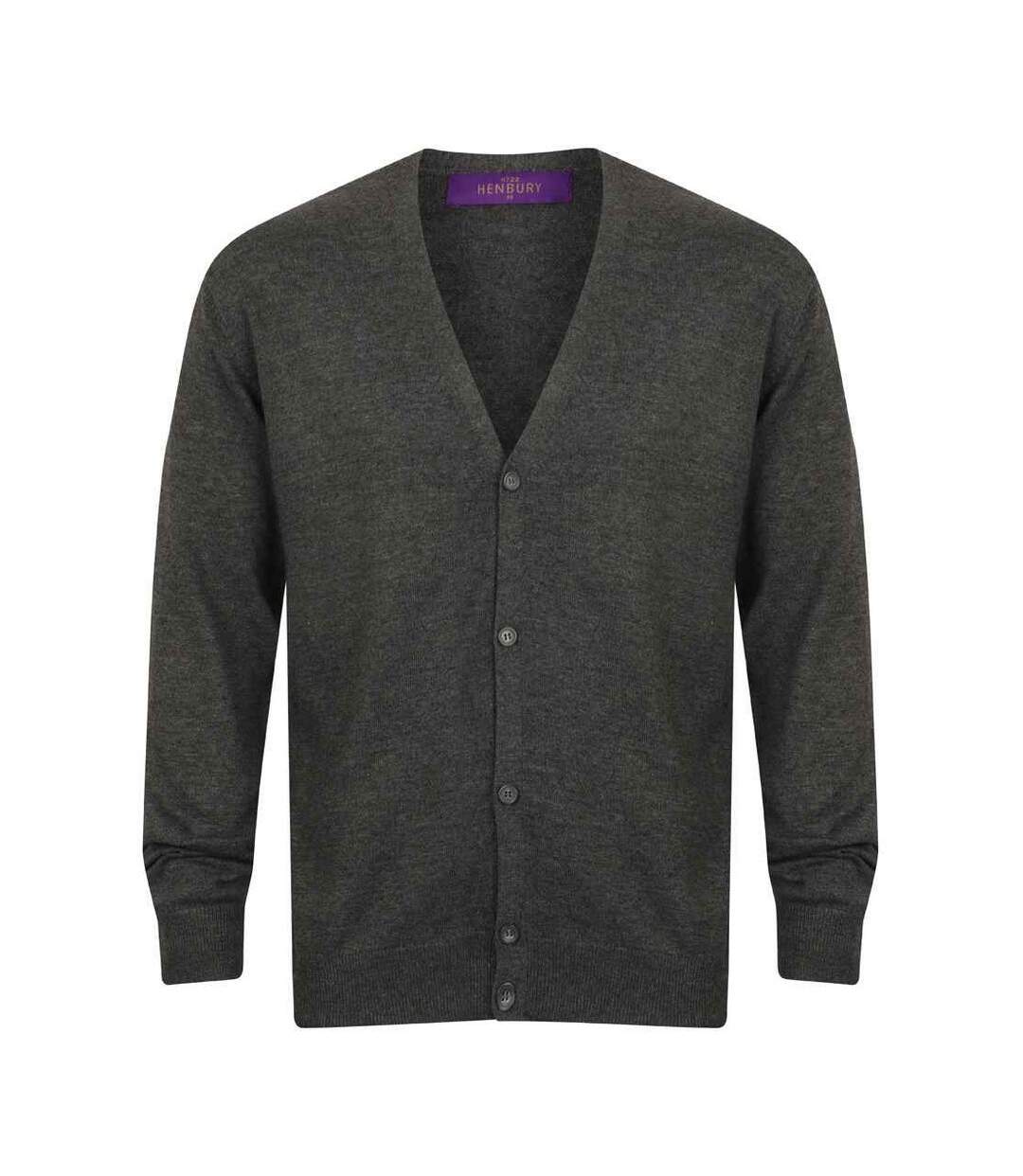 Mens cotton acrylic v neck cardigan grey marl Henbury