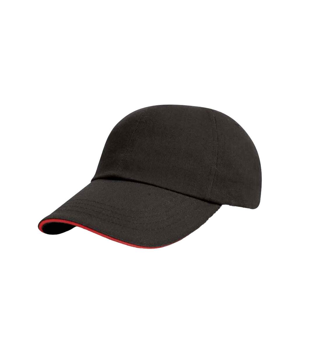 Mens heavy brushed cotton sandwich peak baseball cap black/red Result-1