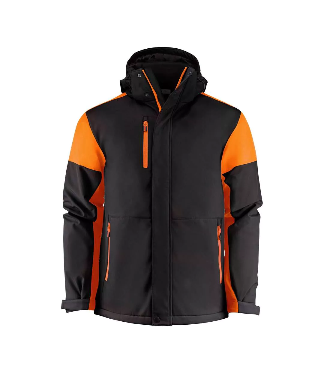Mens Padded Soft Shell Jacket Black Orange Printer-1