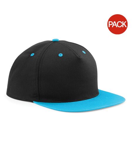 Beechfield Unisex 5 Panel Contrast Snapback Cap (Pack of 2) (Black/ Surf Blue) - UTRW6721