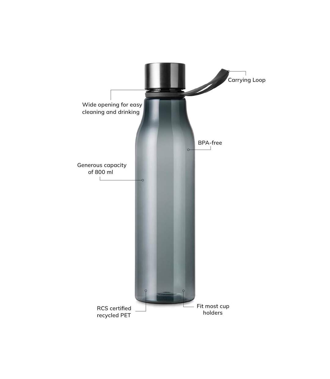 Lean recycled 800ml water bottle one size anthracite Vinga-3