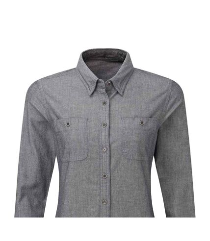 Premier Womens/Ladies Chambray Organic Long-Sleeved Shirt (Grey Denim)