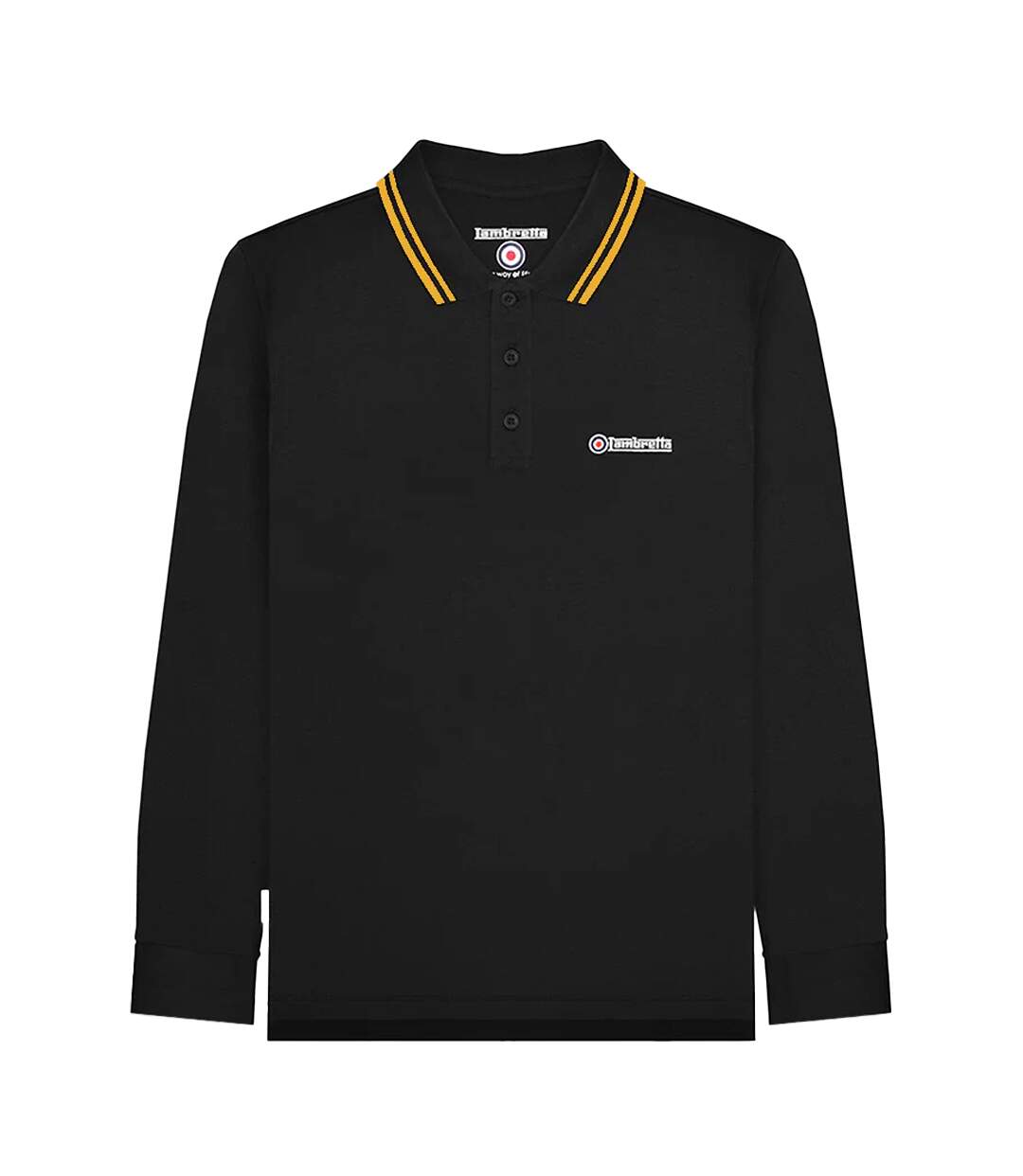 Mens Tipped Long-sleeved Polo Shirt Black Lambretta-1