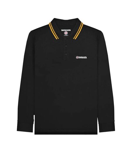 Mens Tipped Long-sleeved Polo Shirt Black Lambretta