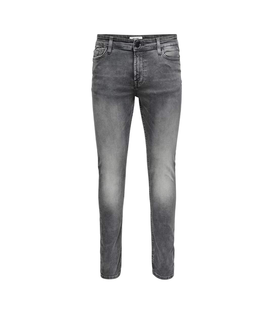 Mens 5 Pockets Slim Jeans Grey Only-2
