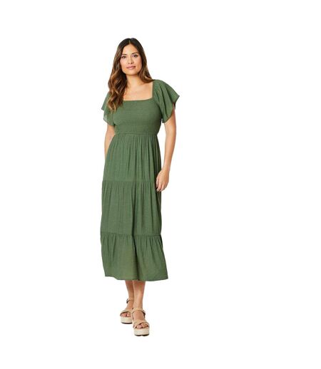 Womens/ladies shirred bodice midi dress khaki green Principles