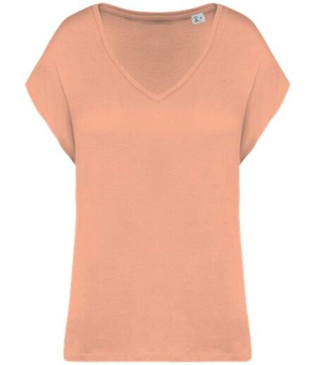 T-shirt loose à col V écoresponsable - Femme - PAT312 - orange abricot