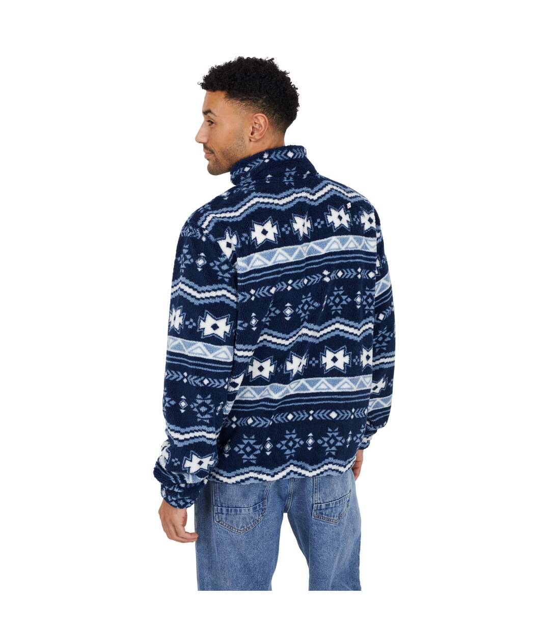 Mens Borg Quarter Zip Fleece Navy Multicoloured Brave Soul-3