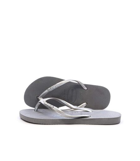 Tongs gris femme havaianas slim logo infradito
