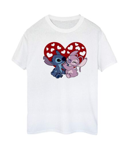 Disney Femmes/Les femmes Lilo & Stitch - T-shirt boyfriend en coton avec des cœurs (Blanc) - UTBI30098