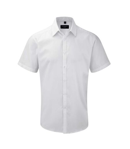 Russell Mens Short Sleeve Herringbone Work Shirt (White)