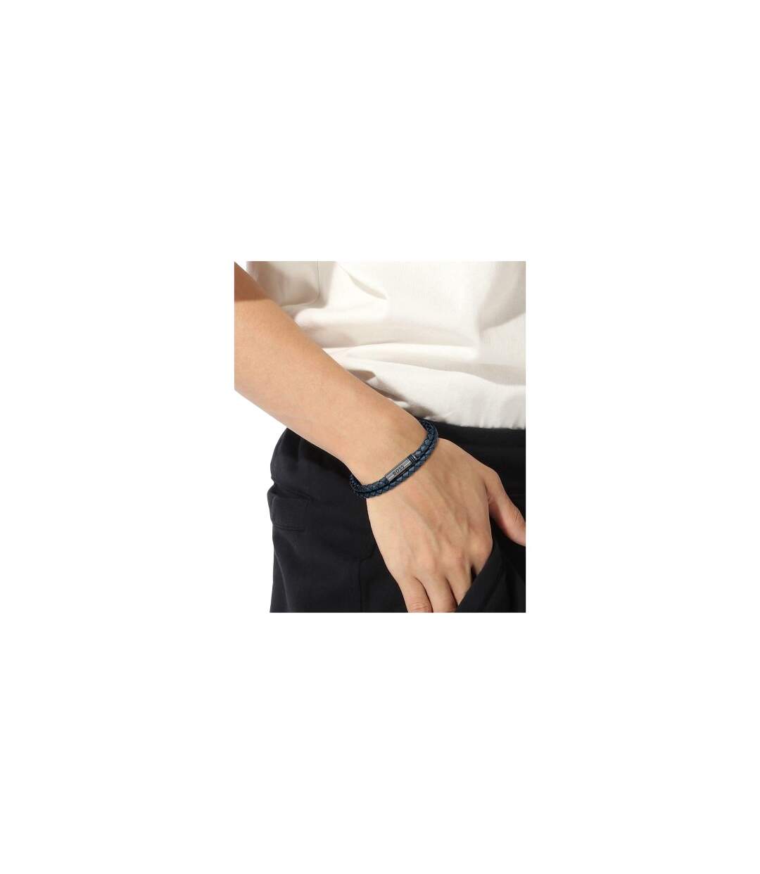 Mens Ares Leather Braided Bracelet One Size Blue Boss-1