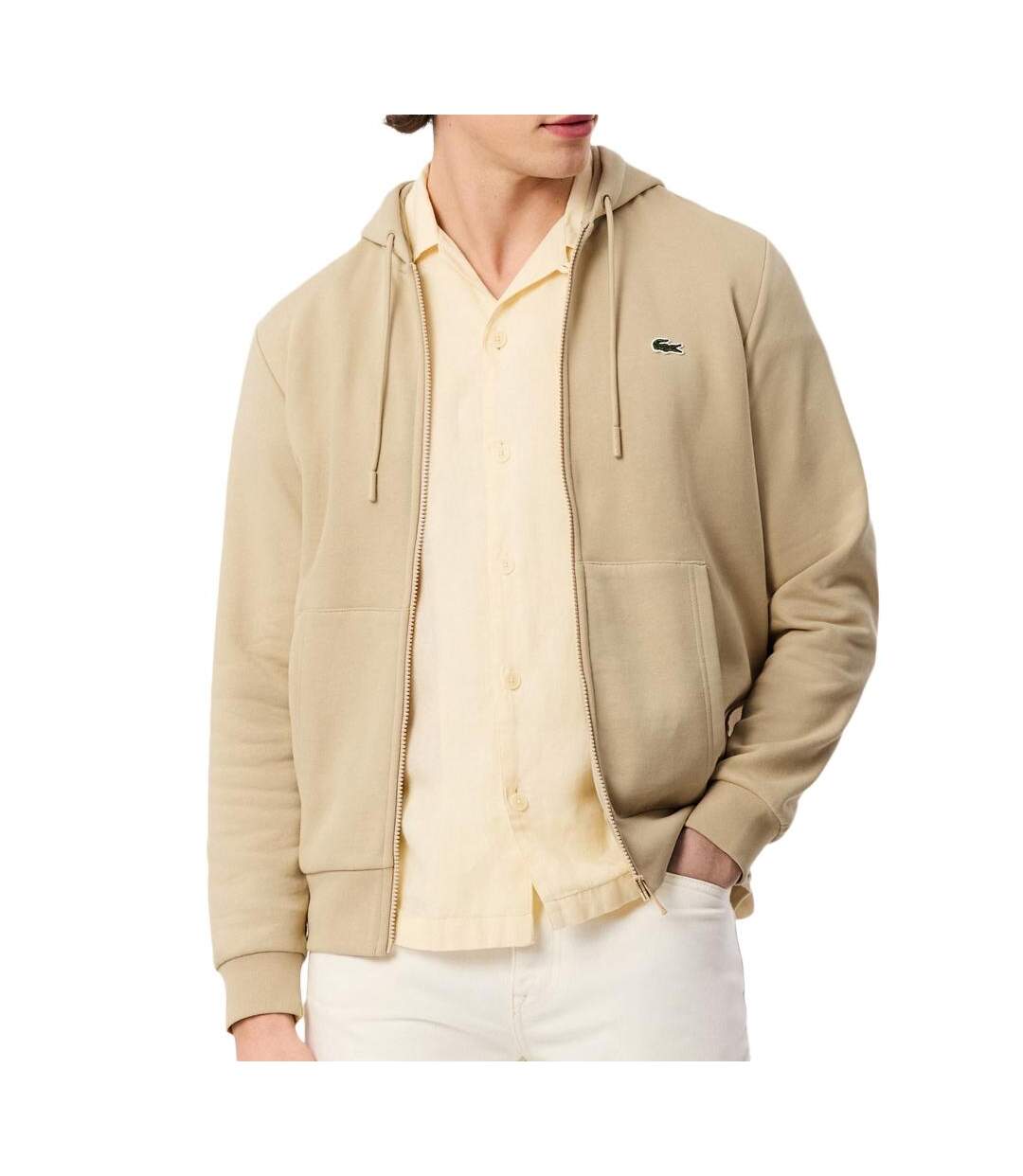 Sweat zippé beige homme lacoste zipped-1
