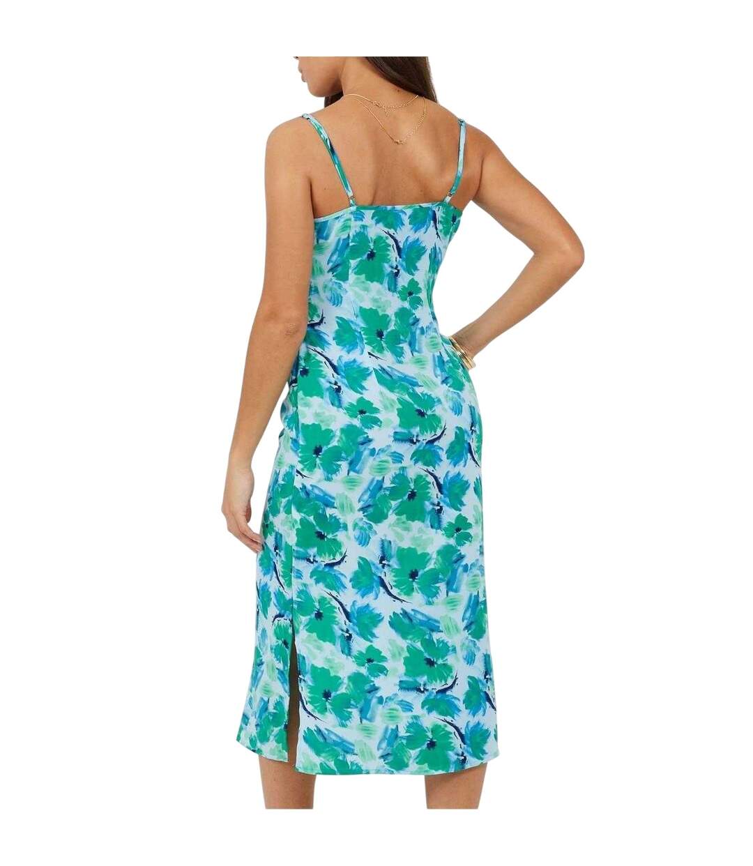 Robe Mi-longue Bretelles Fines Motif/style Floral Femme Vert Bleu Brave Soul-3