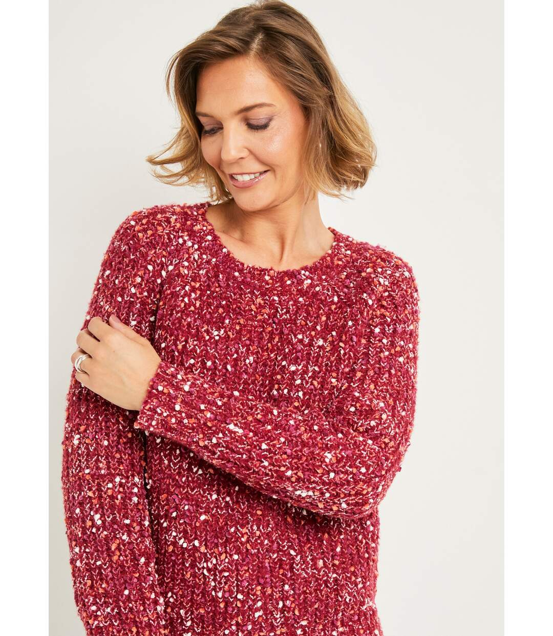 Pull chaud col rond maille fantaisie perlée-4