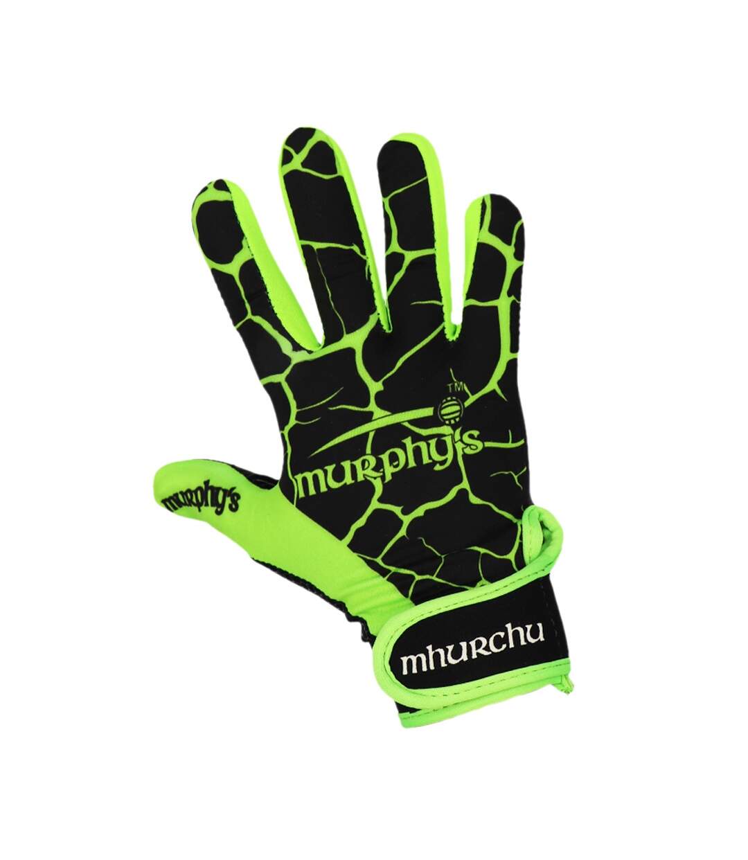 Unisex adult crackle effect gaelic gloves black/lime green Murphys