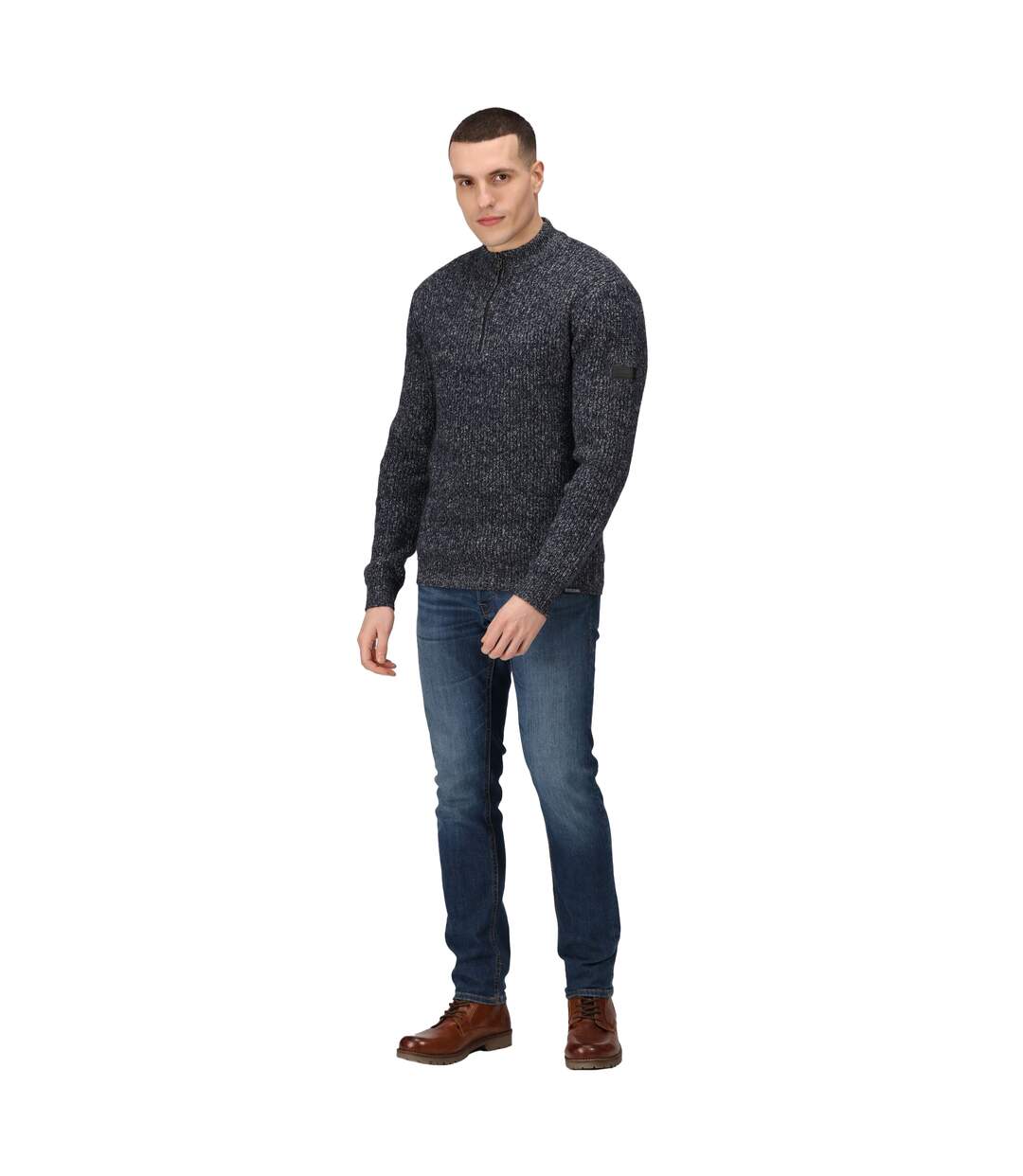 Mens marl knitted zip neck sweatshirt navy Regatta Professional-3