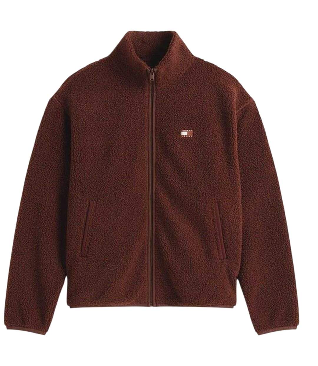 Mens Teddy Fleece Regular Fleece Jacket Brown Tommy Jeans-2