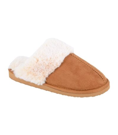 Womens/ladies jeanie mule slippers tan Sleepers