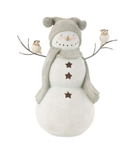 Bonhomme de Neige Déco Oiseaux 50cm Blanc