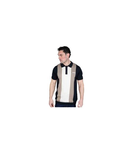 Polo Motif/style Rayure Verticale Homme Bleu Marine Marron Clair Argenté Lambretta