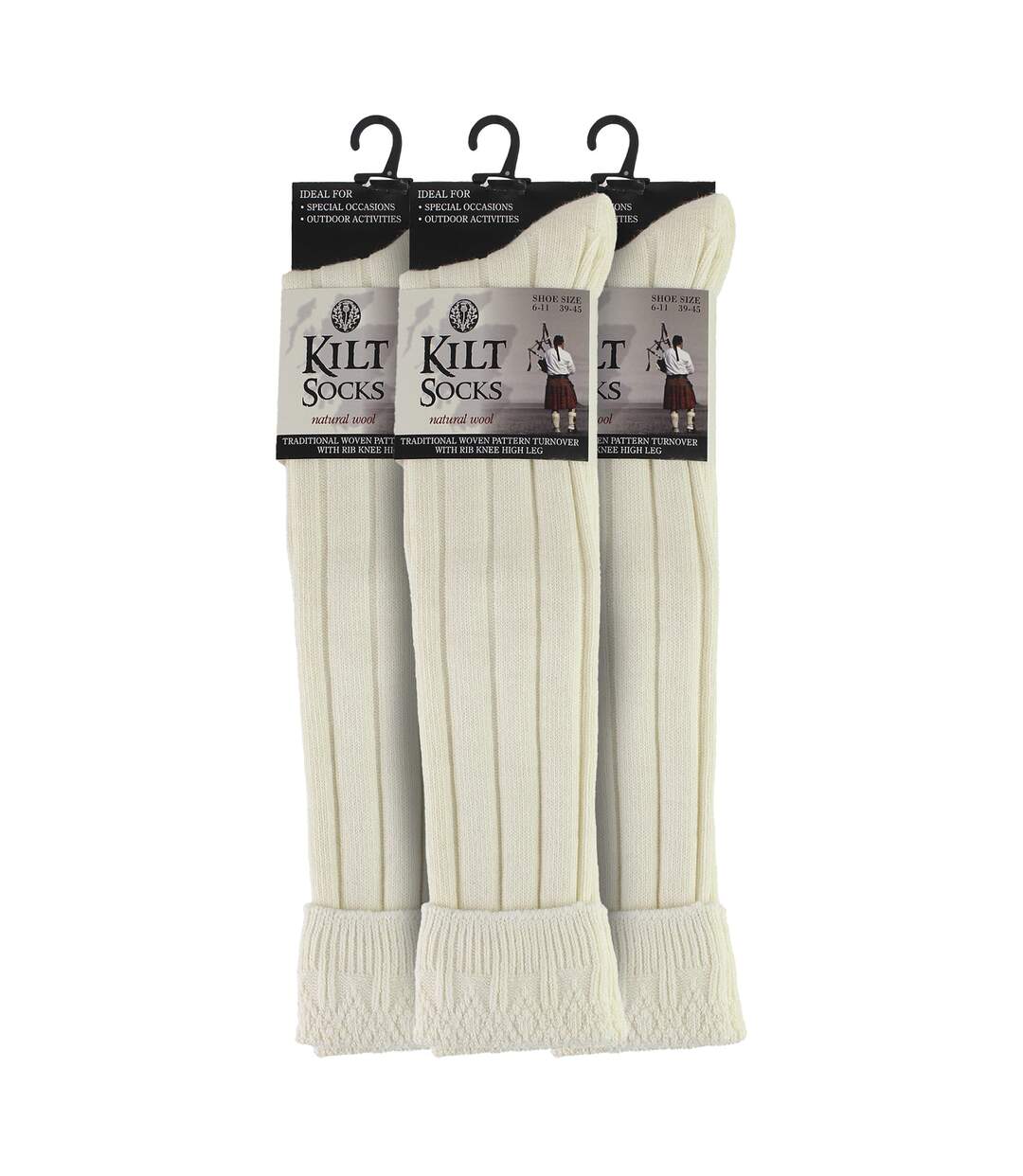 3 Pack Mens Wool Kilt Socks | Knee High Ribbed Turnover Cuff Warm Socks-2