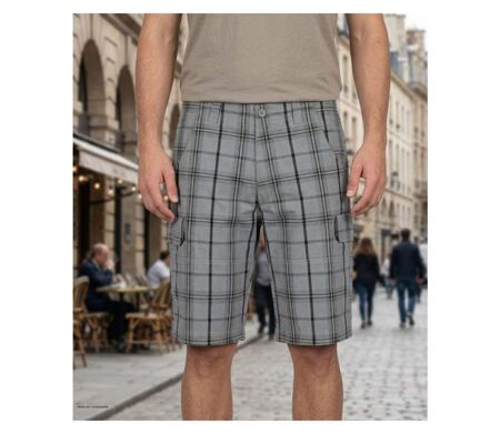 Bermuda à carreaux homme Winchester INTACT3 en coton gris multi-poches pour les loisirs