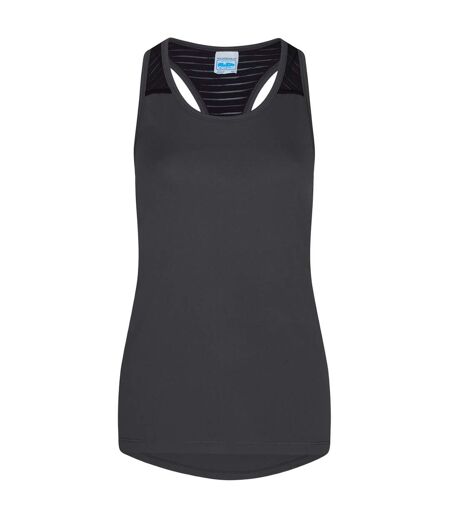 Womens/ladies girlie cool workout vest top charcoal/black AWDis Cool