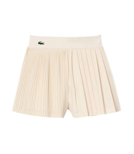 Womens/ladies Recycled Polyester Pleated Lined Tennis Shorts Cream Lacoste