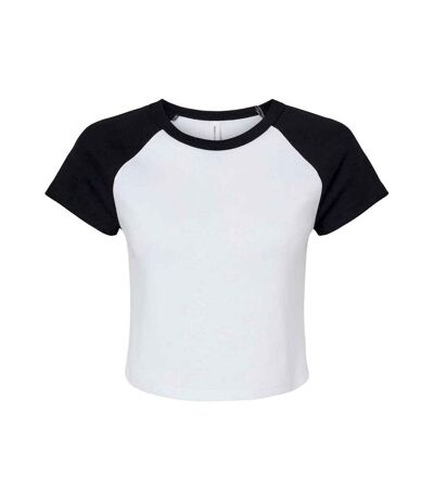 Womens/ladies micro-rib raglan crop top white/black Bella + Canvas