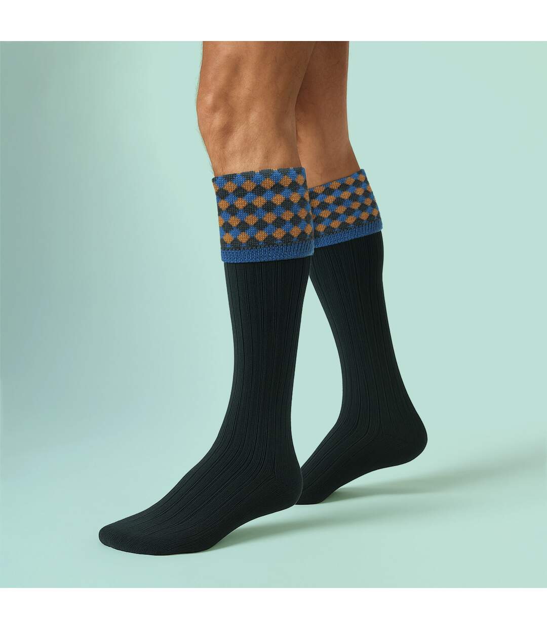 Mens Shooting Merino Wool Socks Warm Country Diamond Pattern-3