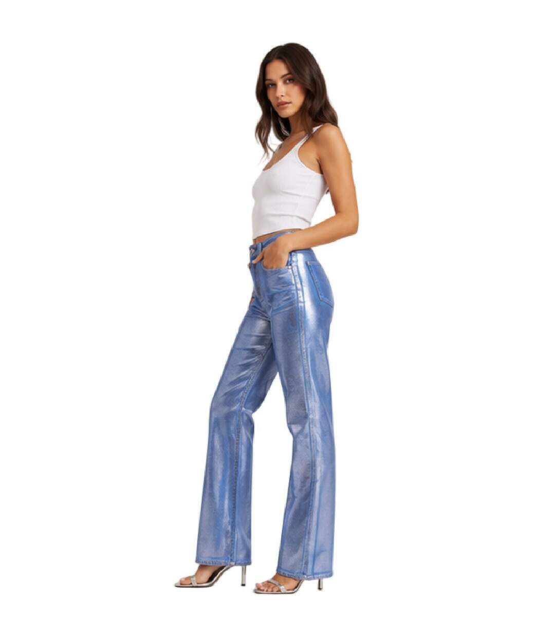 Womens/ladies Soho Metallic 5 Pockets Trousers Blue AmyLynn-4