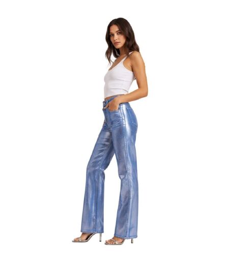 Womens/ladies Soho Metallic 5 Pockets Trousers Blue AmyLynn