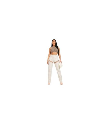 Womens/ladies Lace Up High Waist Trousers Sand Missy Empire