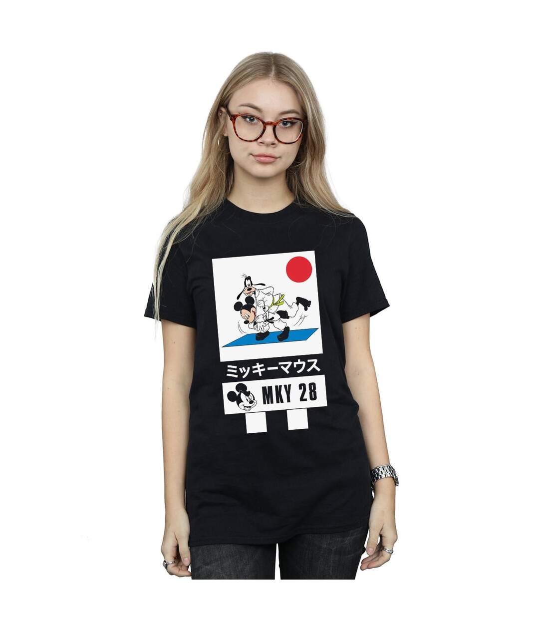 Disney Femme/Les femmes Mickey And Goofy Karate Cotton Boyfriend T-Shirt (Noir) - UTBI37924-2