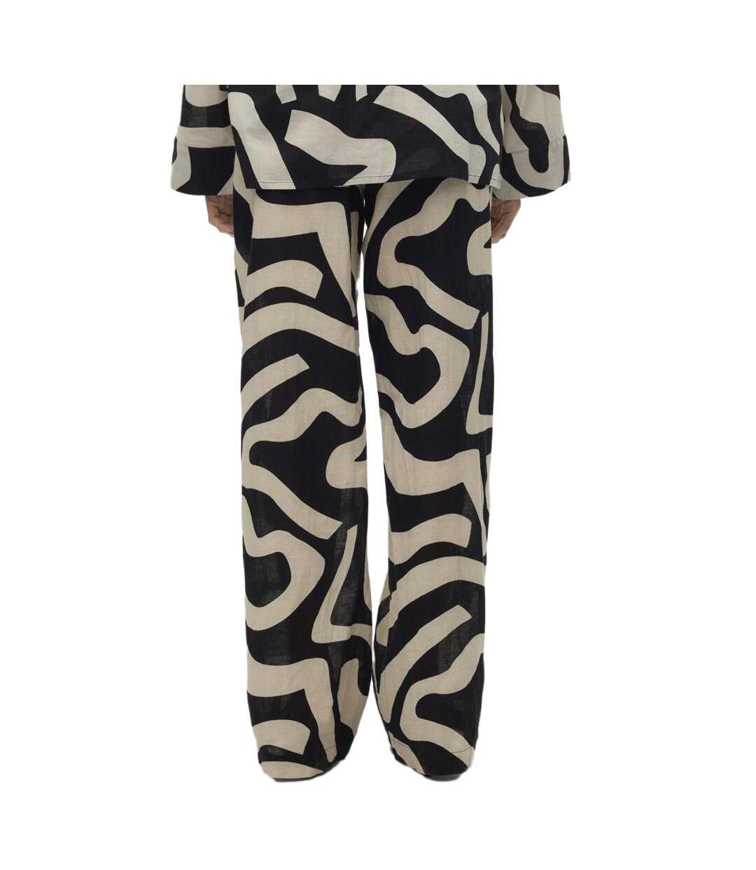 Pantalon fluide noir/beige femme vero moda gnete-2