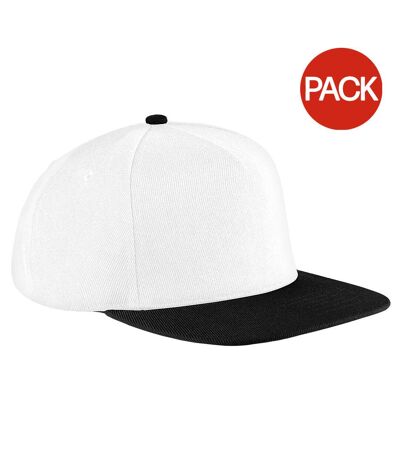 Lot de 2  casquettes à visière plate adulte blanc/noir Beechfield