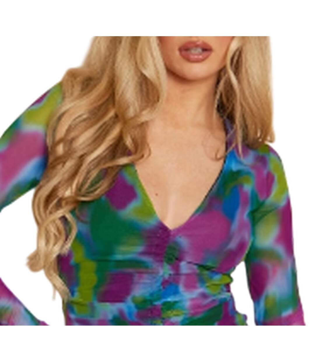 Robe Courte Manches Longues Motif/style Tie-dye Femme Bleu Foncé Missy Empire-2