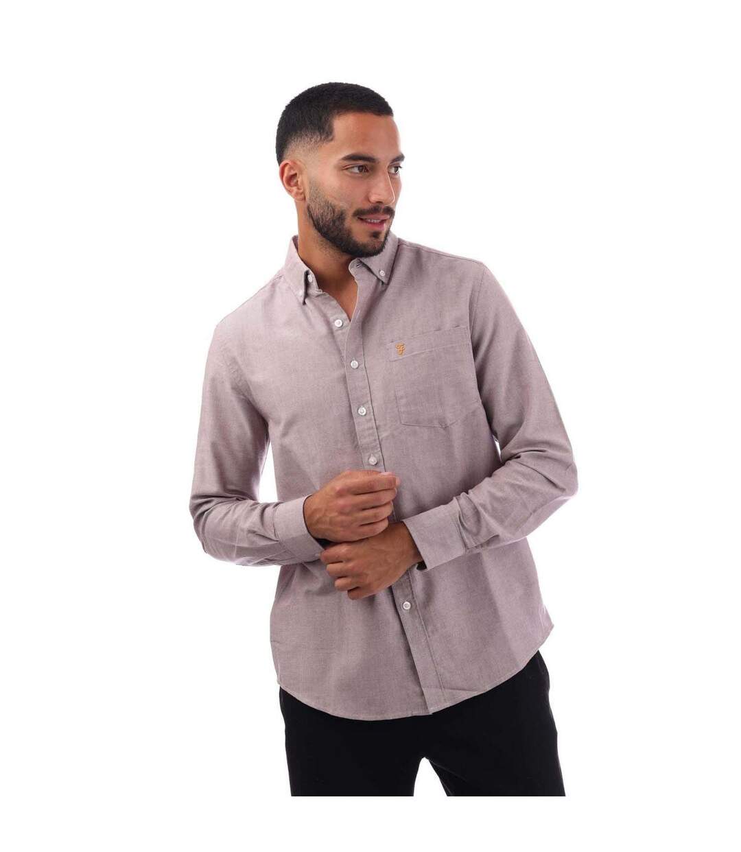 Mens Slim Button-down Shirt Oxblood Farah-2