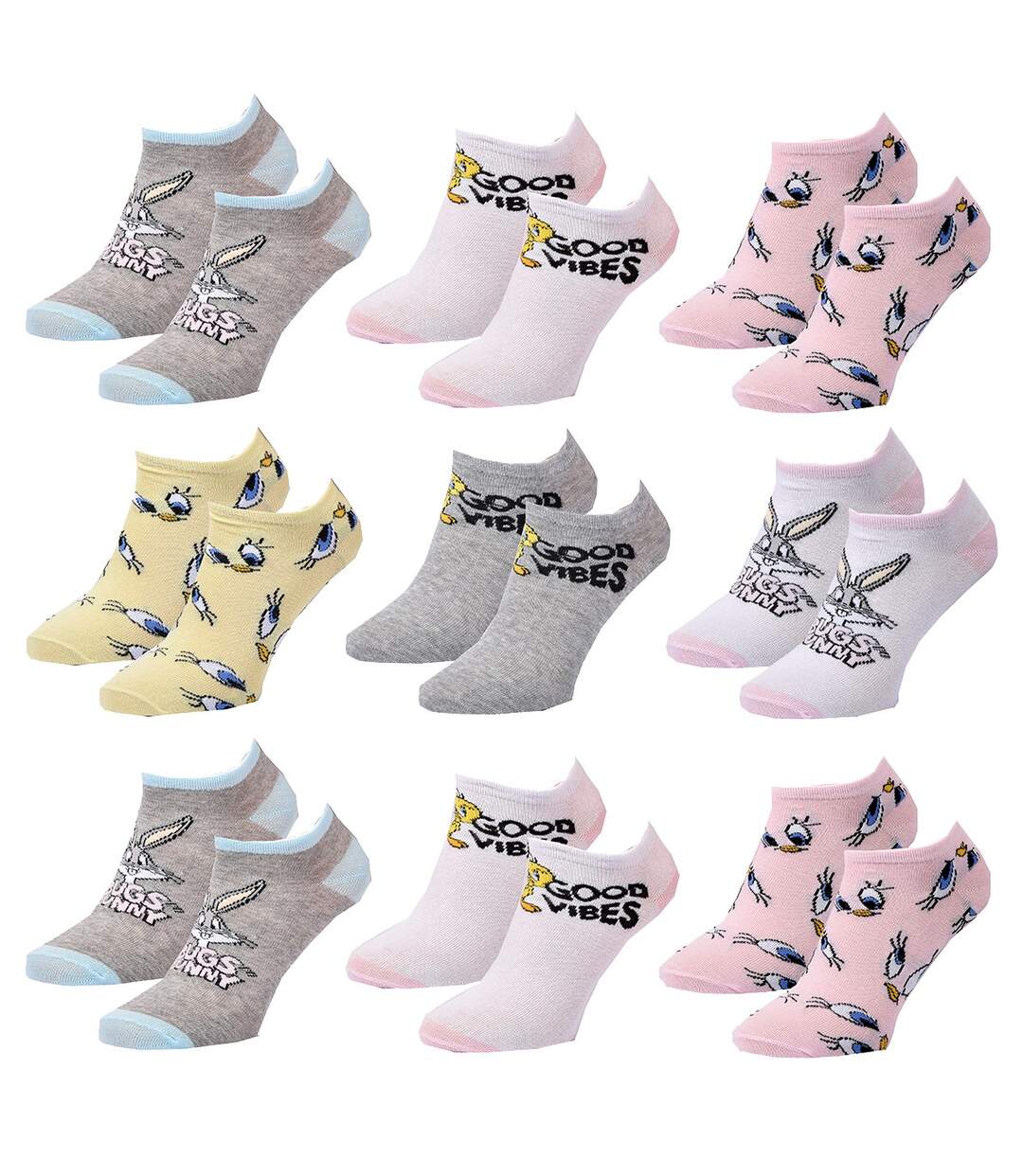 Chaussettes femme LICENCE Fantaisie-Assortiment modèles photos selon arrivages- Pack de 9 Paires SNEAKER LOONEY-1