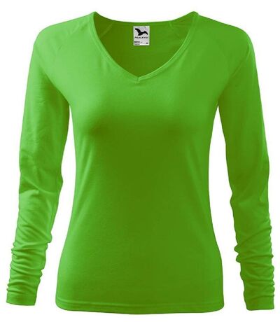 T-shirt col V - Extensible - Manches longues - Femme - MF127 - vert pomme