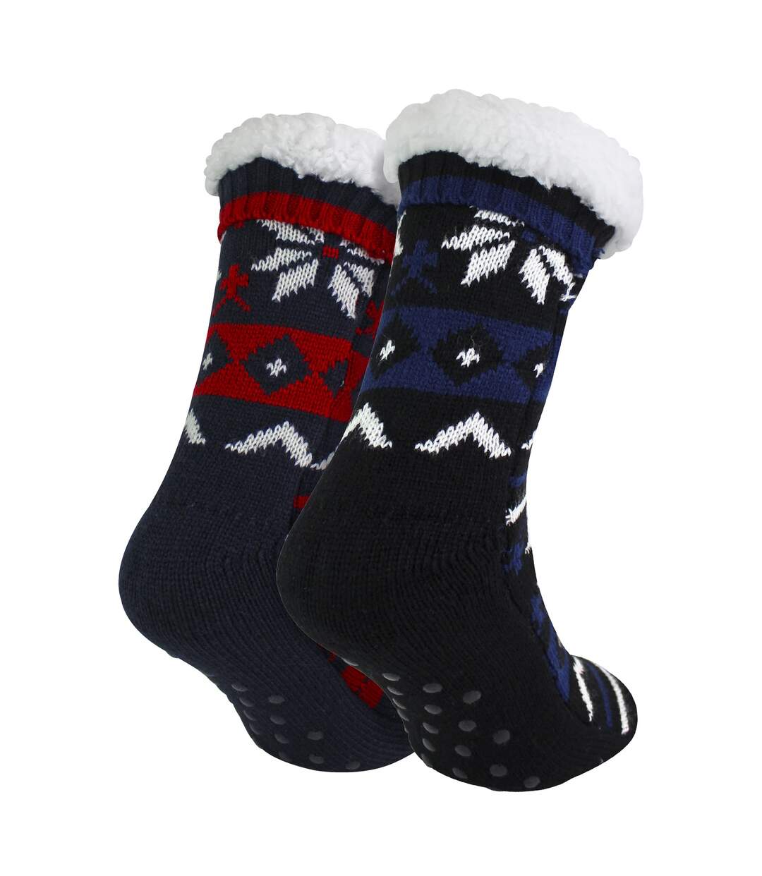 Lot de 2 chaussettes pantoufles en tricot Fairisle pour hommes avec Sherpa-3