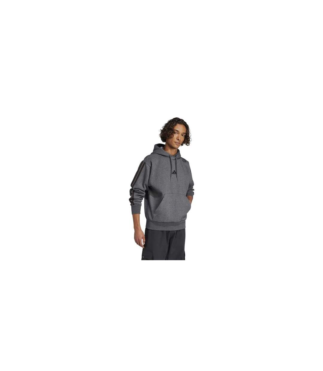 Sweat À Capuche Motif/style 3 Rayures Essentials Homme Gris Moyen Noir Adidas-1