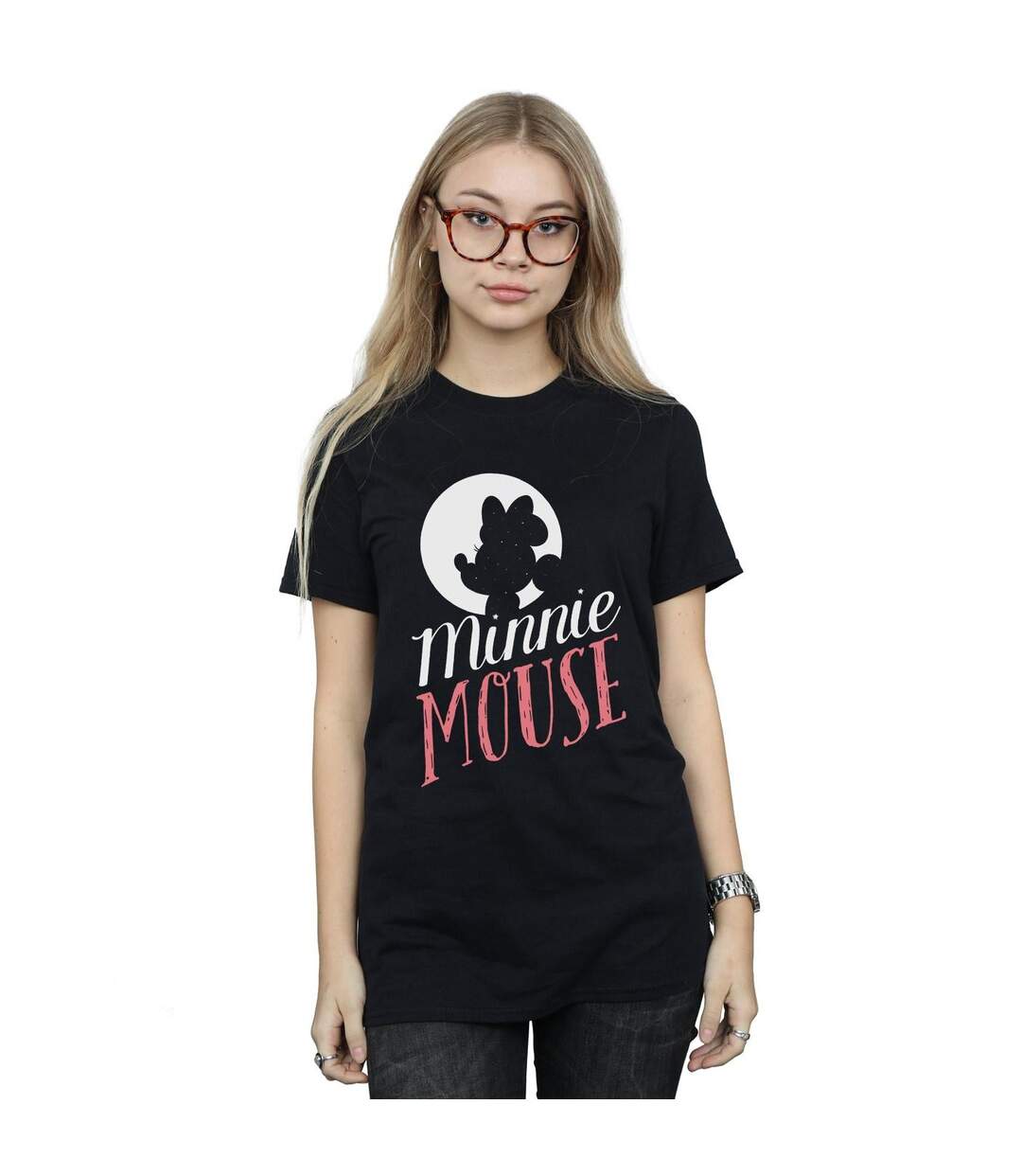Disney Femmes/Ladies Minnie Mouse Moon Silhouette Coton Boyfriend T-Shirt (Noir) - UTBI36275-2