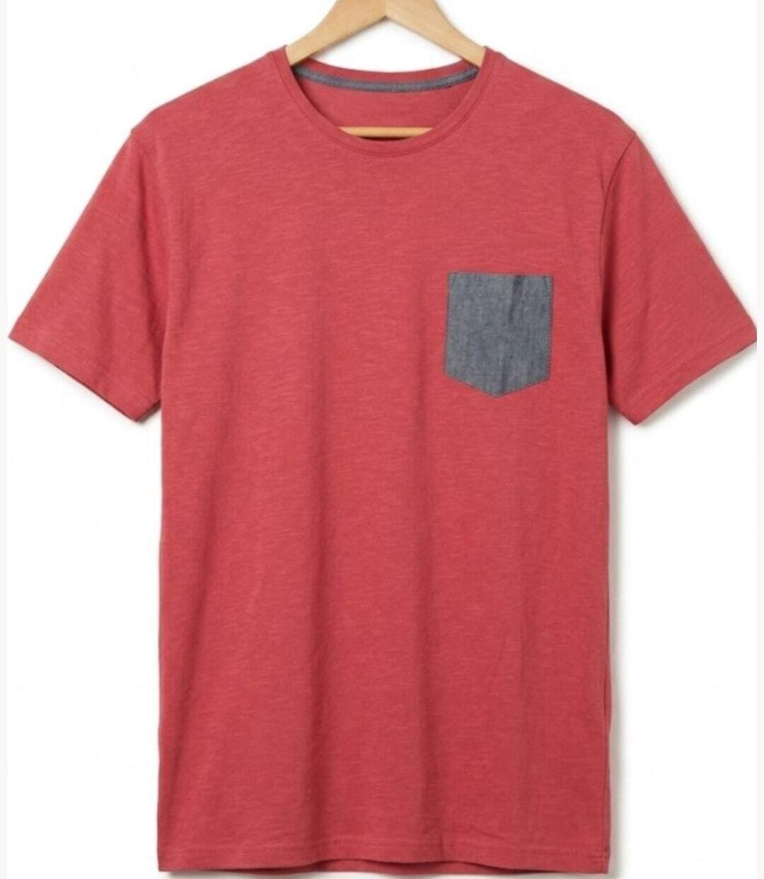 CHALLENGER TEE3022A — Tee-shirt col rond rouge : l'alliance du coton flammé et du chambray-2