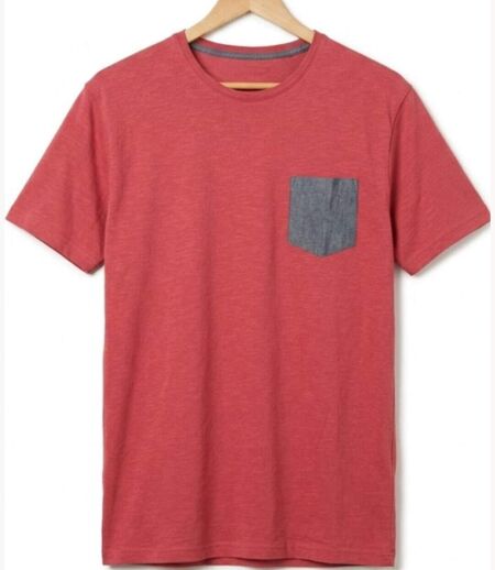 CHALLENGER TEE3022A — Tee-shirt col rond rouge : l'alliance du coton flammé et du chambray